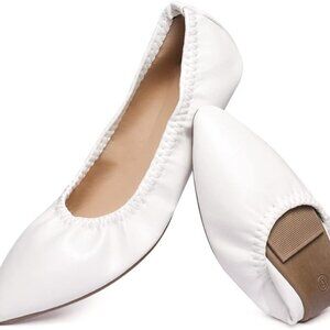 Women's Foldable Ballet Flats Faux Leather Non-Slip Sole Travel Casual Shoes